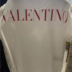 Valentino White Short Sleeve Tee with Pink Logo